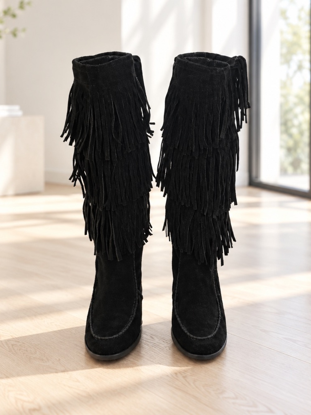 Ralph Lauren Black Suede Fringe Booties